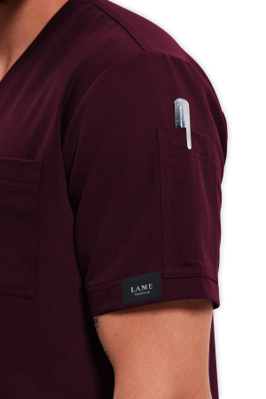 LAME Uniform Erkek Scrubs Üst 5–Cepli – Bordo