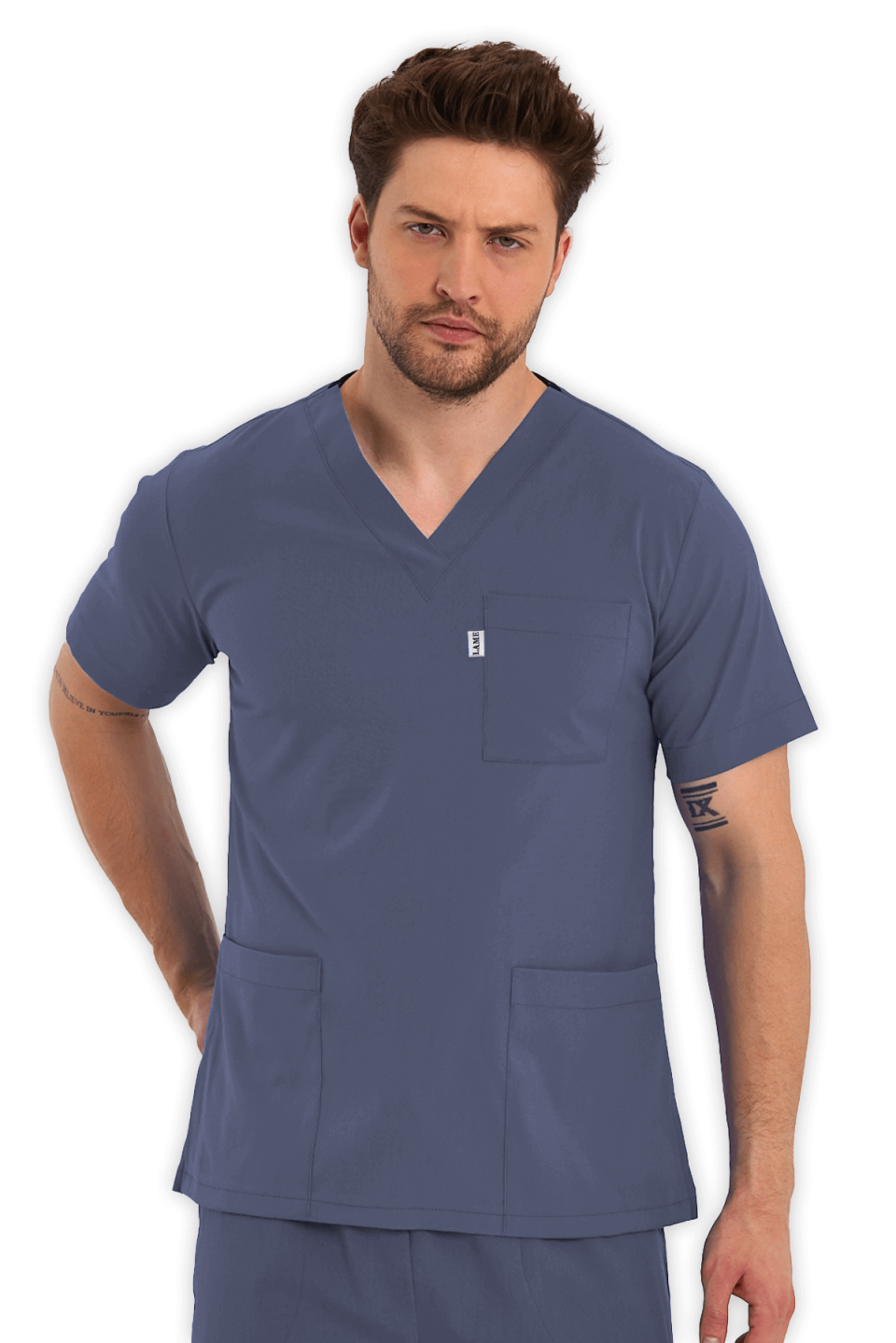 LAME Uniform Erkek Scrubs Üst – Açık Gri