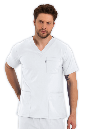 LAME Uniform Erkek Scrubs Üst – Beyaz