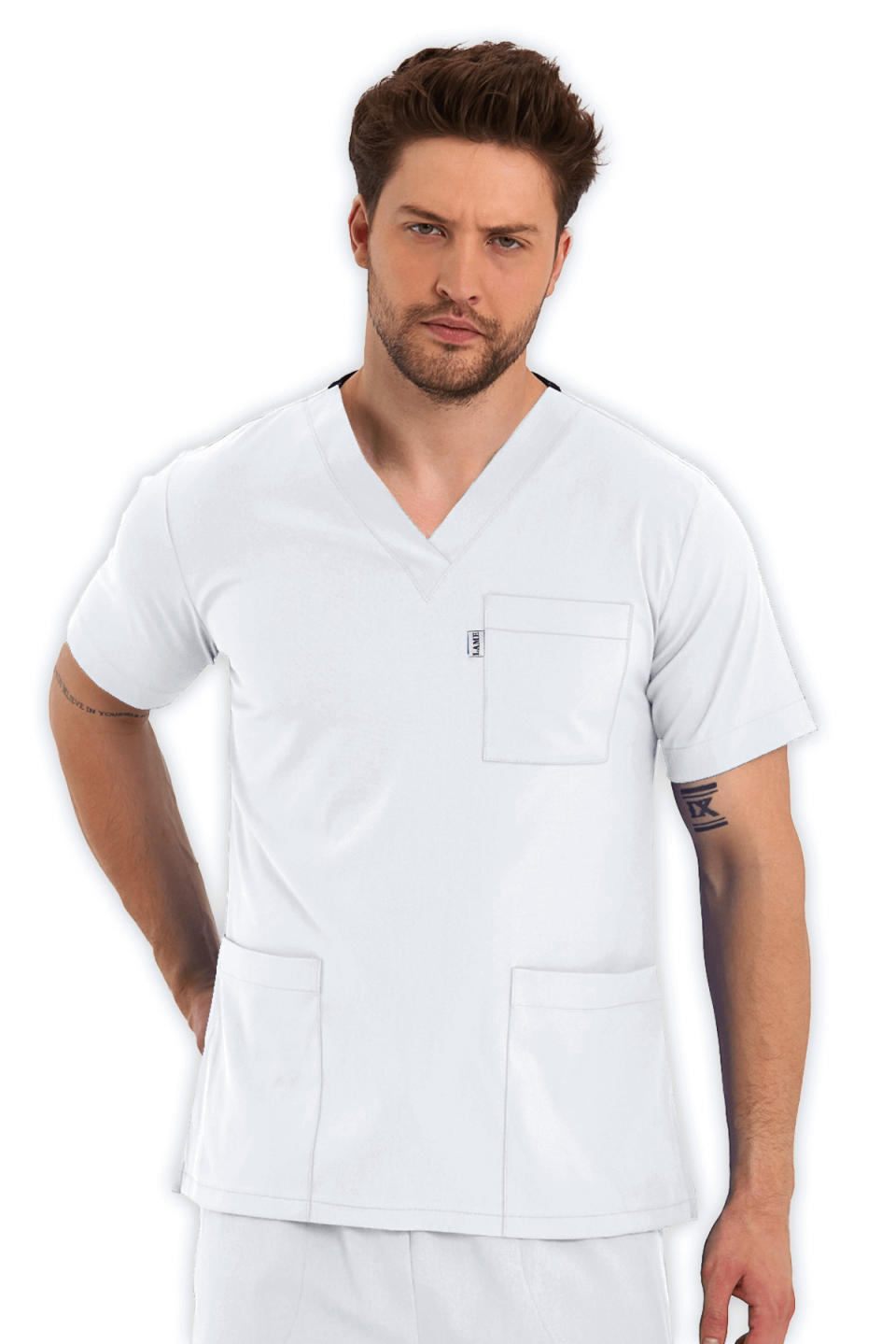 LAME Uniform Erkek Scrubs Üst – Beyaz