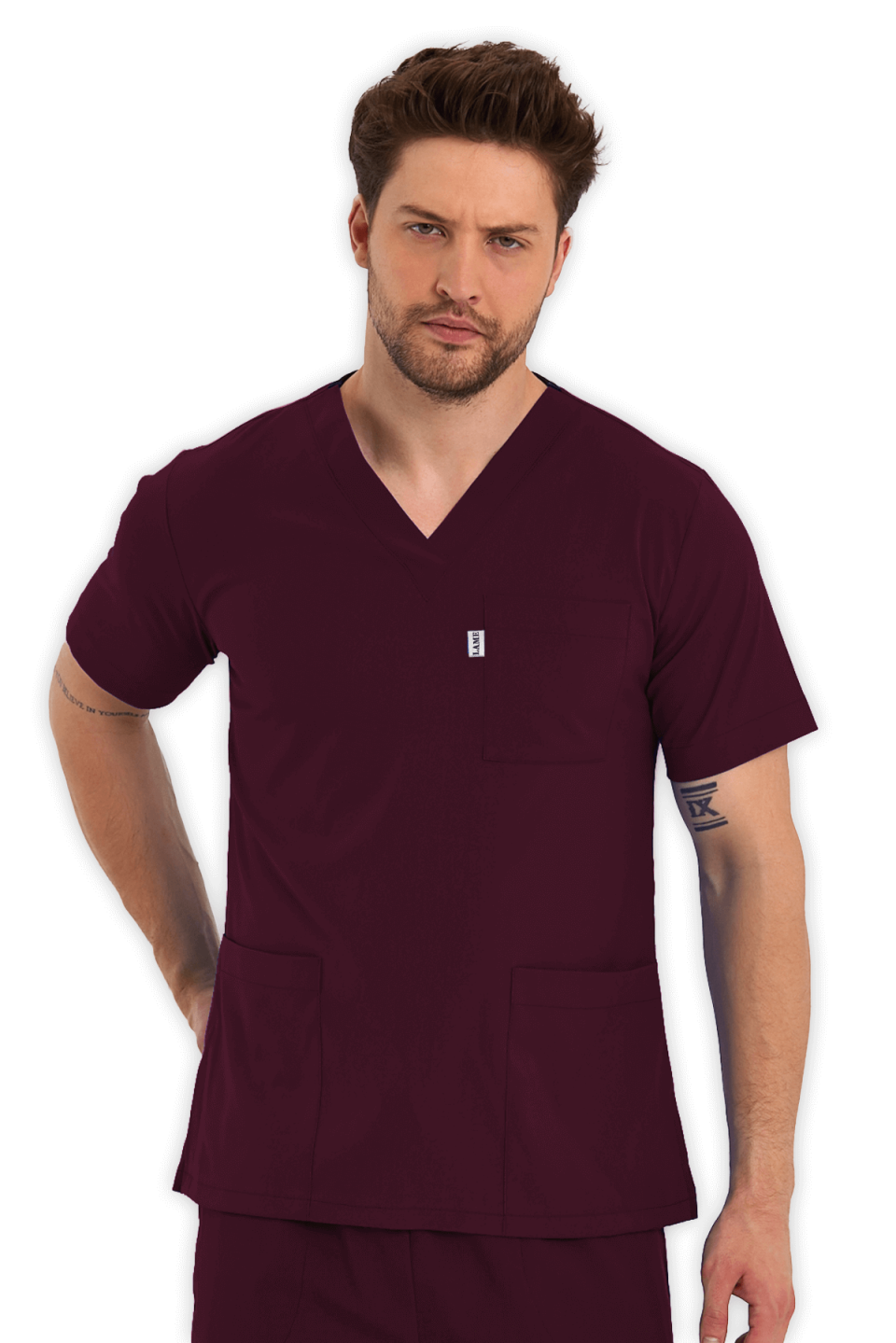LAME Uniform Erkek Scrubs Üst – Bordo