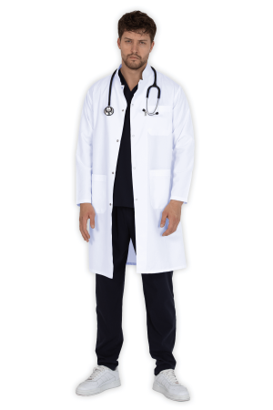 LAME Uniform Erkek Doktor Önlüğü Hakim Yaka – Beyaz