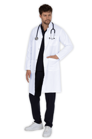 LAME Uniform Erkek Doktor Önlüğü Hakim Yaka – Beyaz