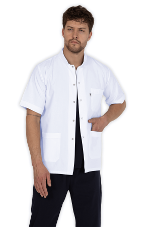 LAME Uniform Erkek Doktor Önlüğü Hakim Yaka Ceket Boy – Beyaz