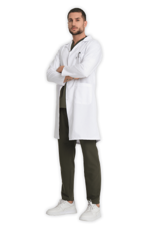 LAME Uniform Erkek Doktor Önlüğü Klasik Yaka – Beyaz