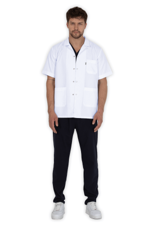 LAME Uniform Erkek Doktor Önlüğü Klasik Yaka Ceket Boy – Beyaz