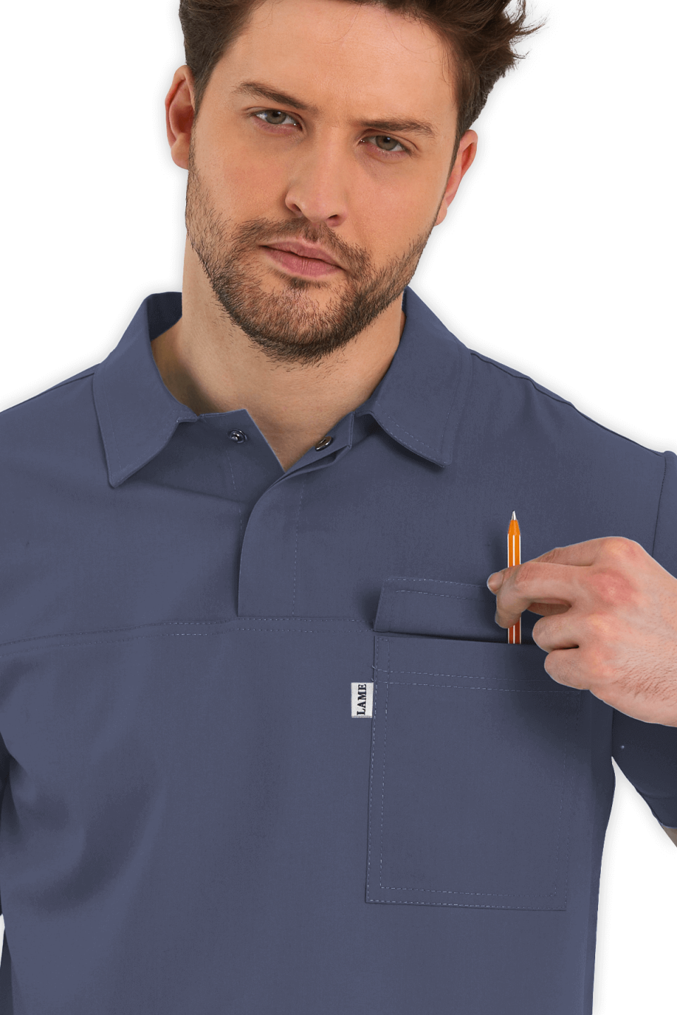 LAME Uniform Erkek Scrubs Üst Polo Yaka – Açık Gri