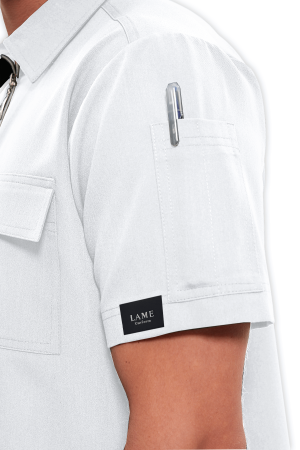 LAME Uniform Erkek Scrubs Üst Polo Yaka Fermuarlı – Beyaz