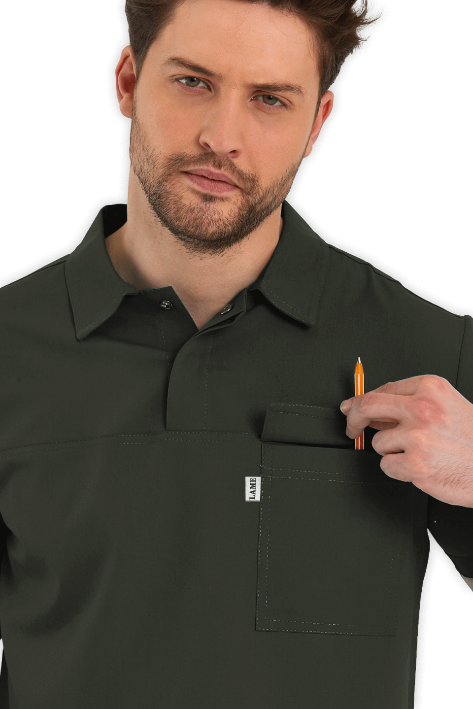 LAME Uniform Erkek Scrubs Üst Polo Yaka – Haki