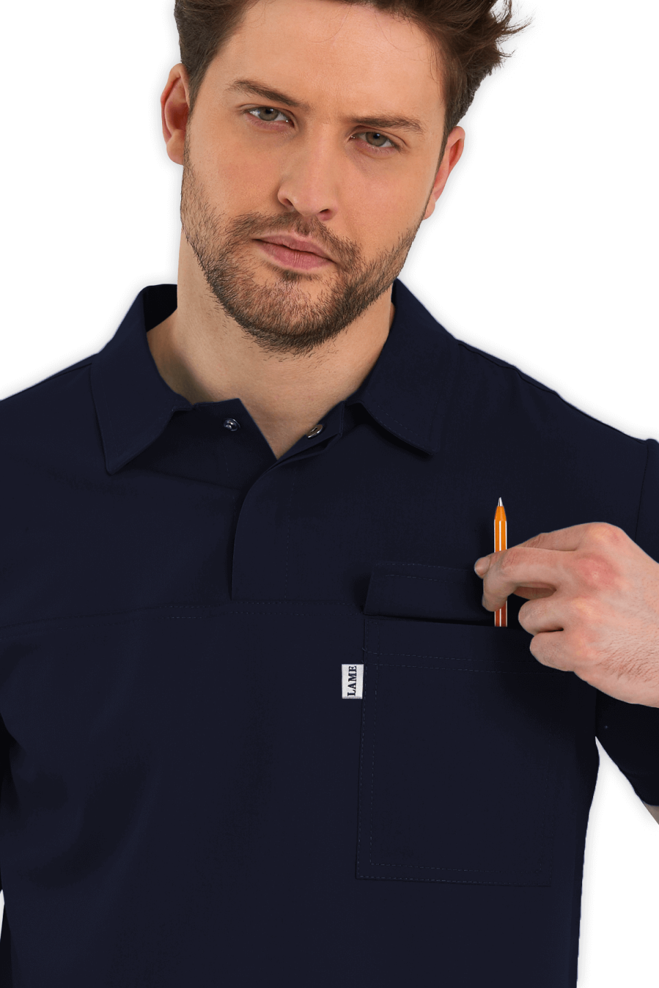 LAME Uniform Erkek Scrubs Üst Polo Yaka – Lacivert