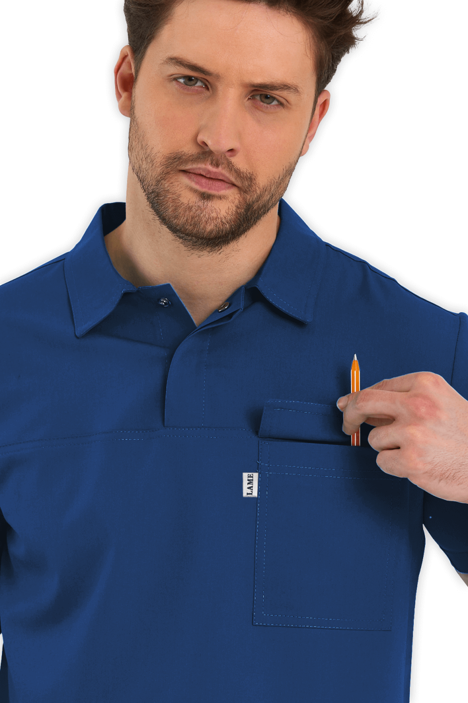 LAME Uniform Erkek Scrubs Üst Polo Yaka – Petrol Mavisi