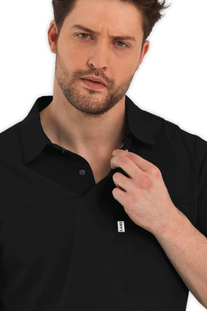 LAME Uniform Erkek Scrubs Üst Polo Yaka – Siyah