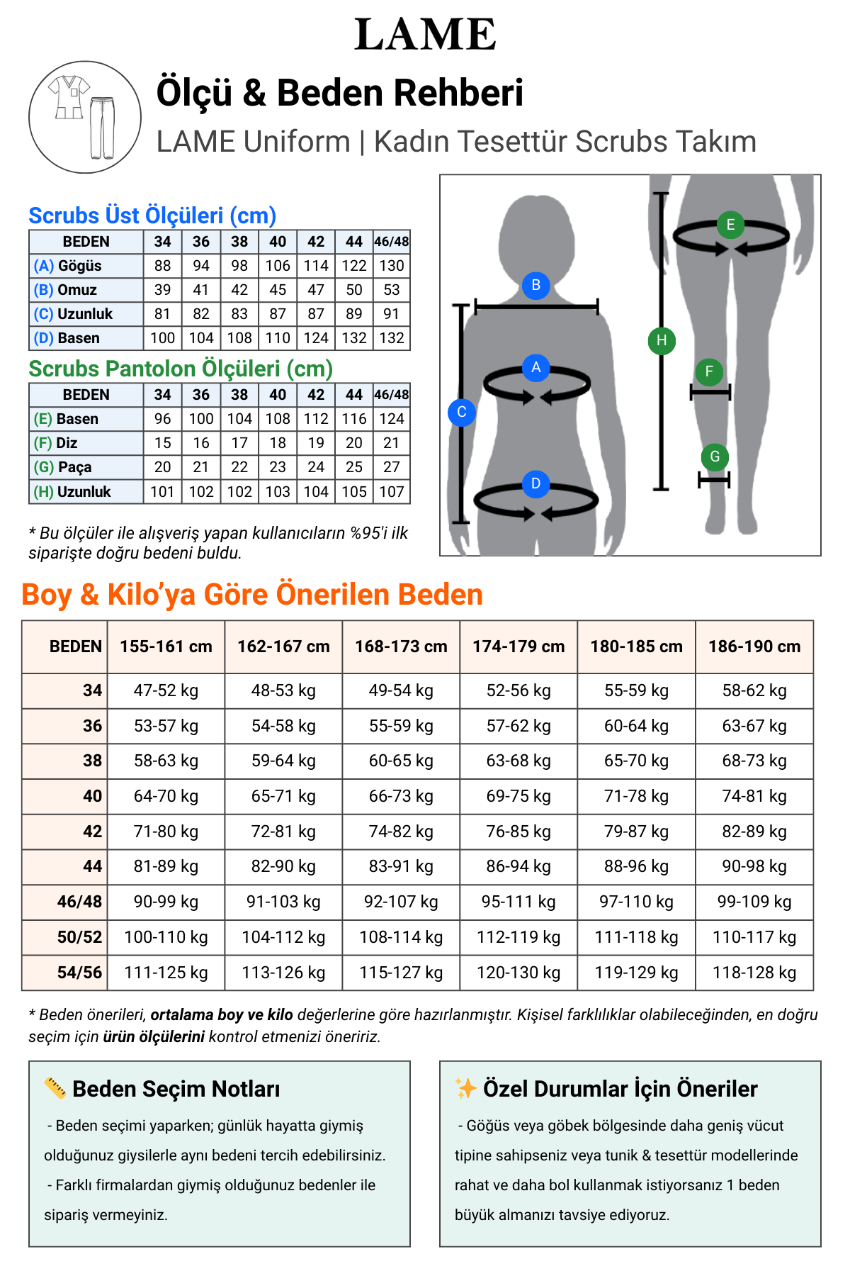 Kadın 1006 Tesettür Takım Scrubs Beden Tablosu
