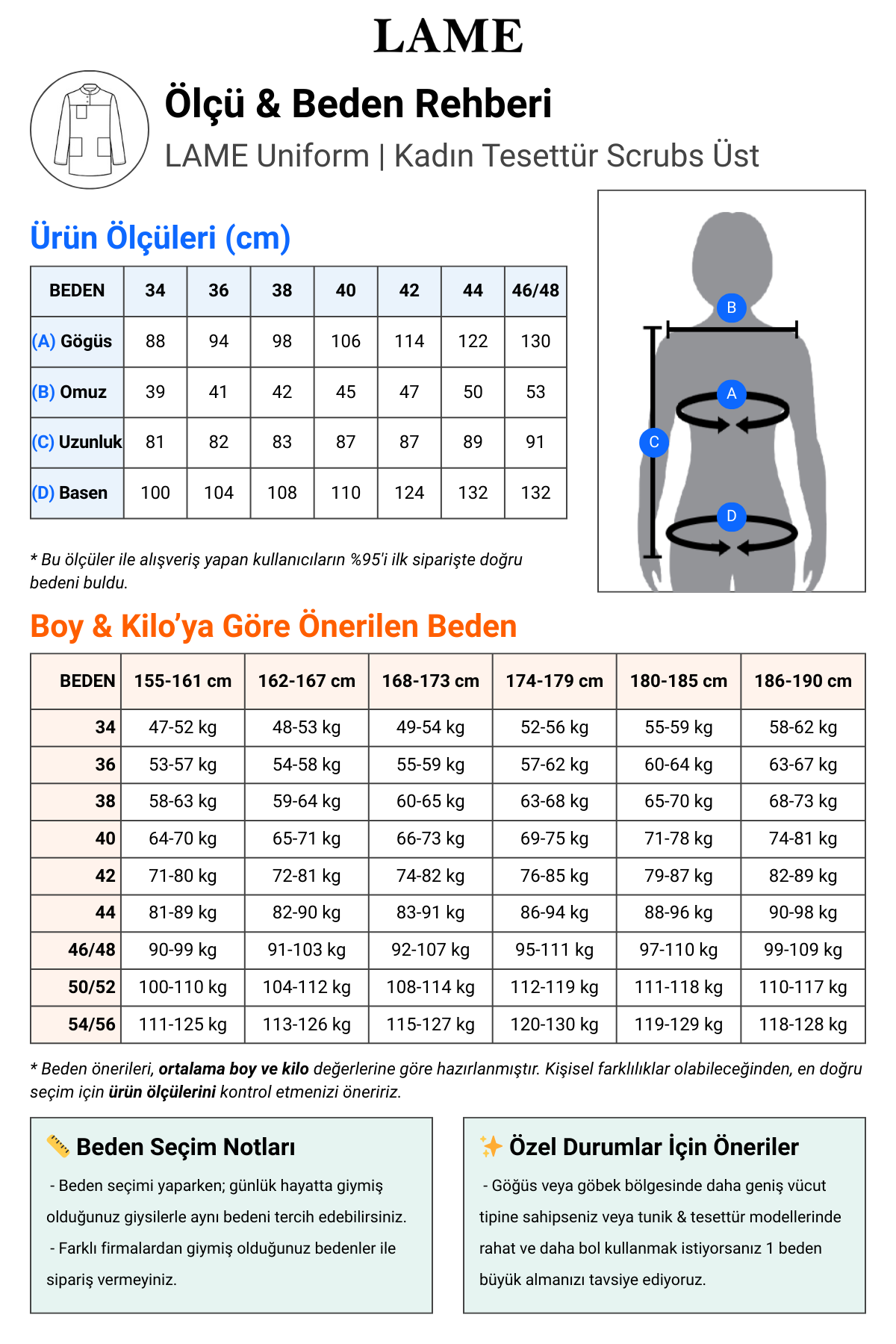 Kadın 1006 Tesettür Üst Scrubs Beden Tablosu