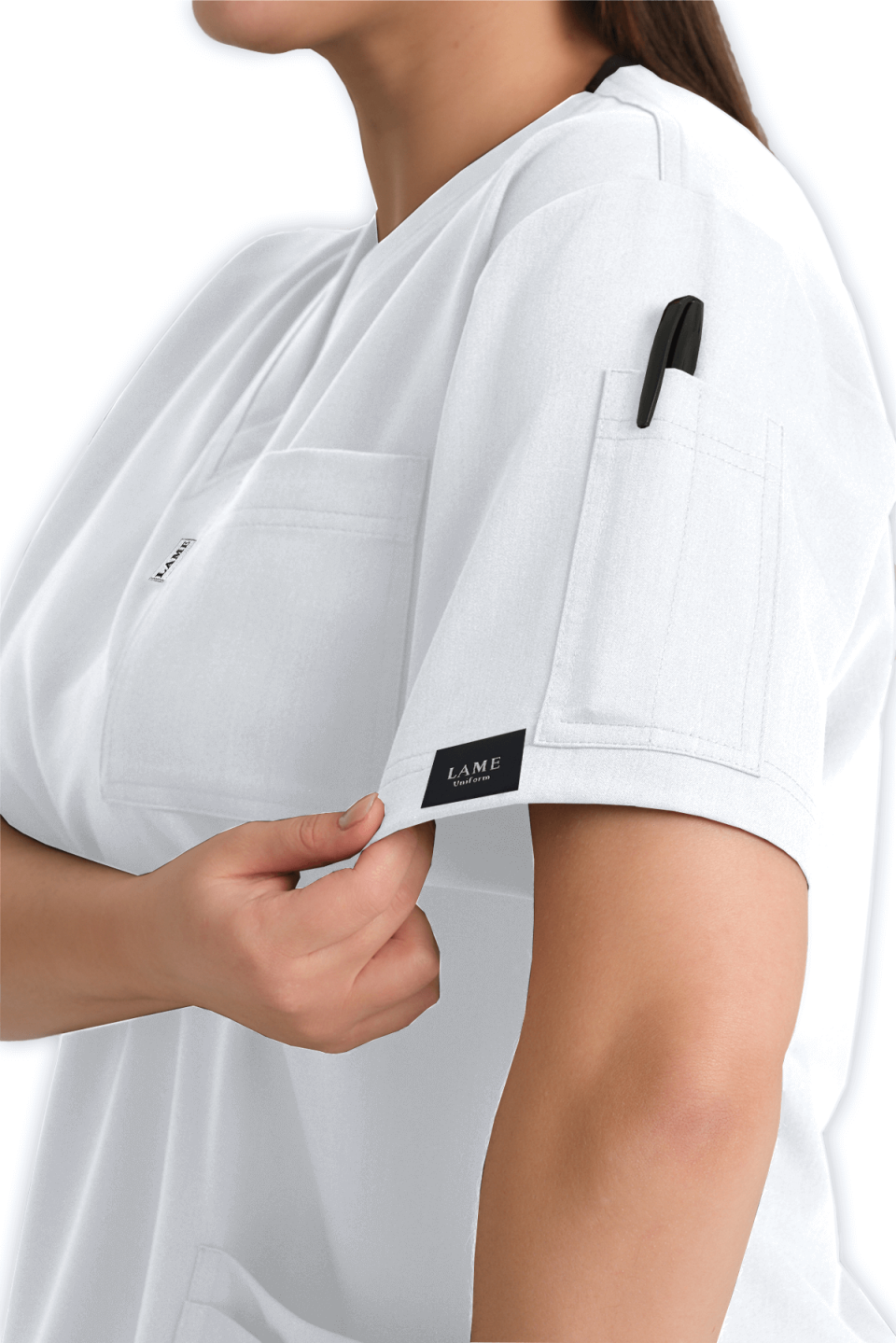 LAME Uniform Kadın Scrubs Üst 5–Cepli – Beyaz