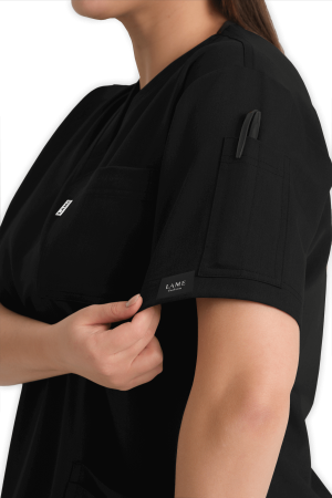 LAME Uniform Kadın Scrubs Üst 5–Cepli – Siyah