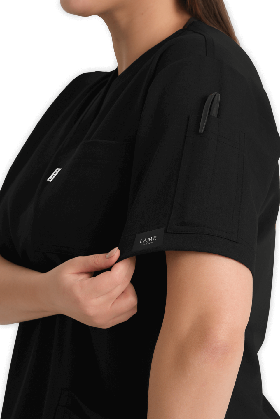 LAME Uniform Kadın Scrubs Üst 5–Cepli – Siyah