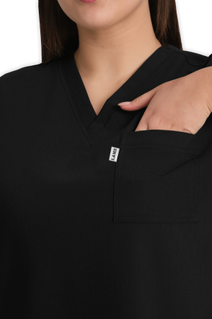 LAME Uniform Kadın Scrubs Üst 5–Cepli – Siyah