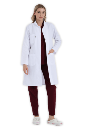 LAME Uniform Kadın Doktor Önlüğü Hakim Yaka – Beyaz