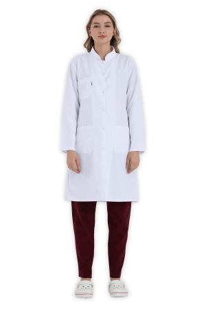 LAME Uniform Kadın Doktor Önlüğü Hakim Yaka – Beyaz