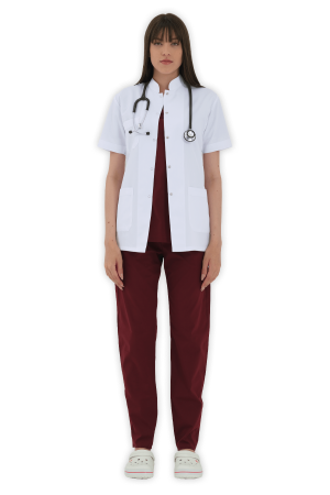 LAME Uniform Kadın Doktor Önlüğü Hakim Yaka Ceket Boy – Beyaz
