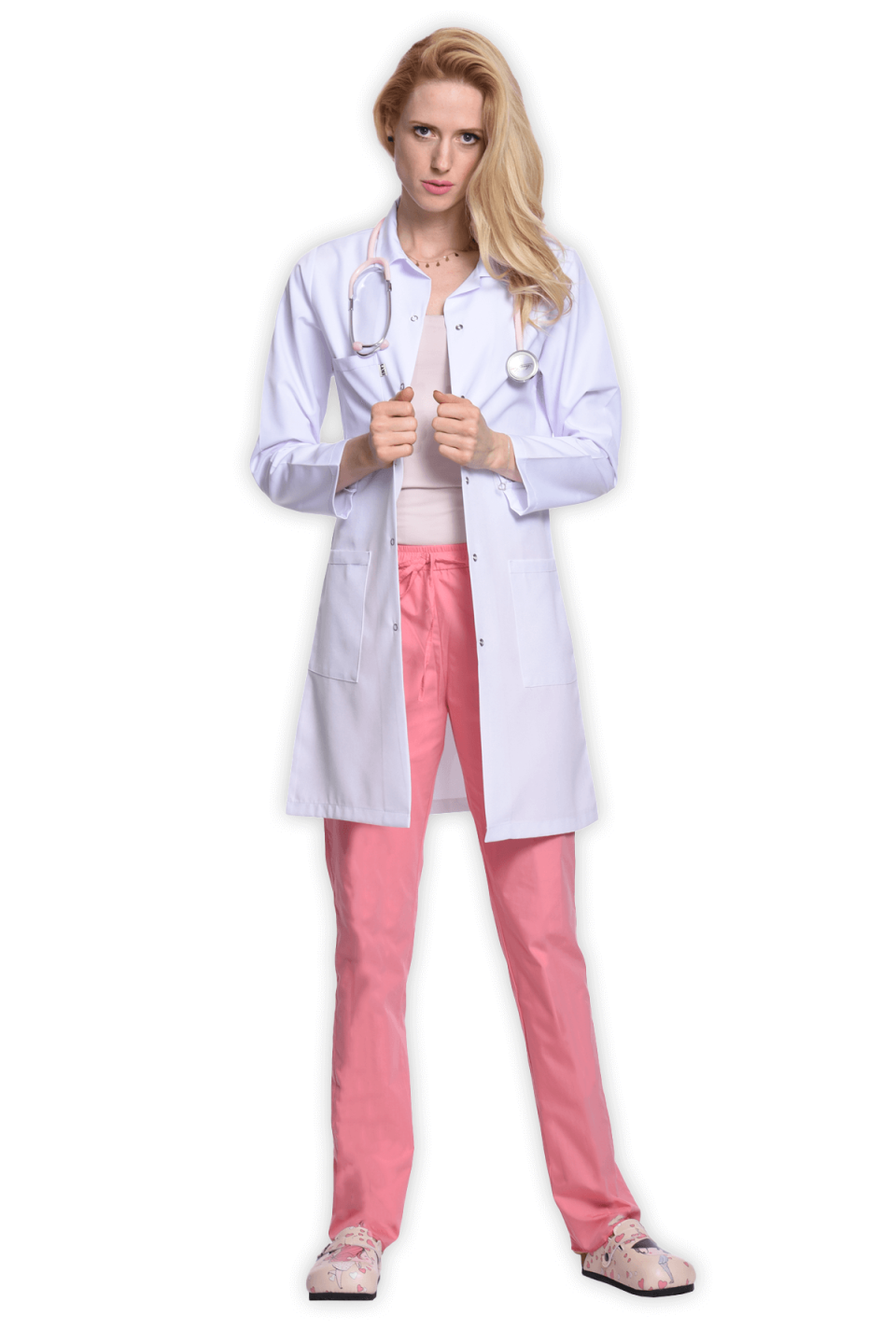 Kadın Klasik Yaka Beyaz Doktor Önlüğü