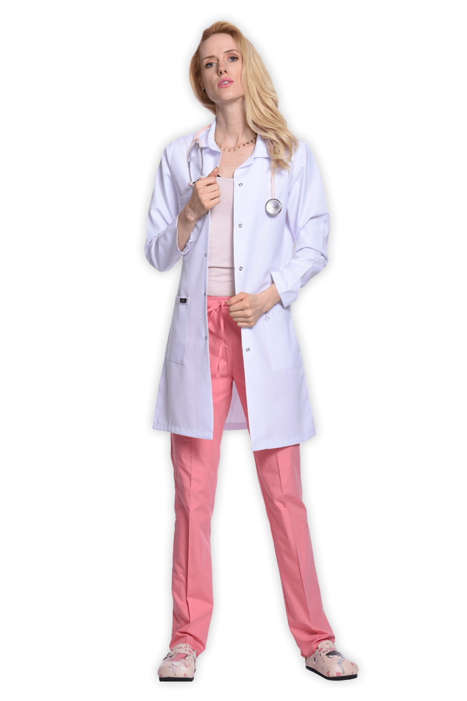Kadın Klasik Yaka Beyaz Doktor Önlüğü