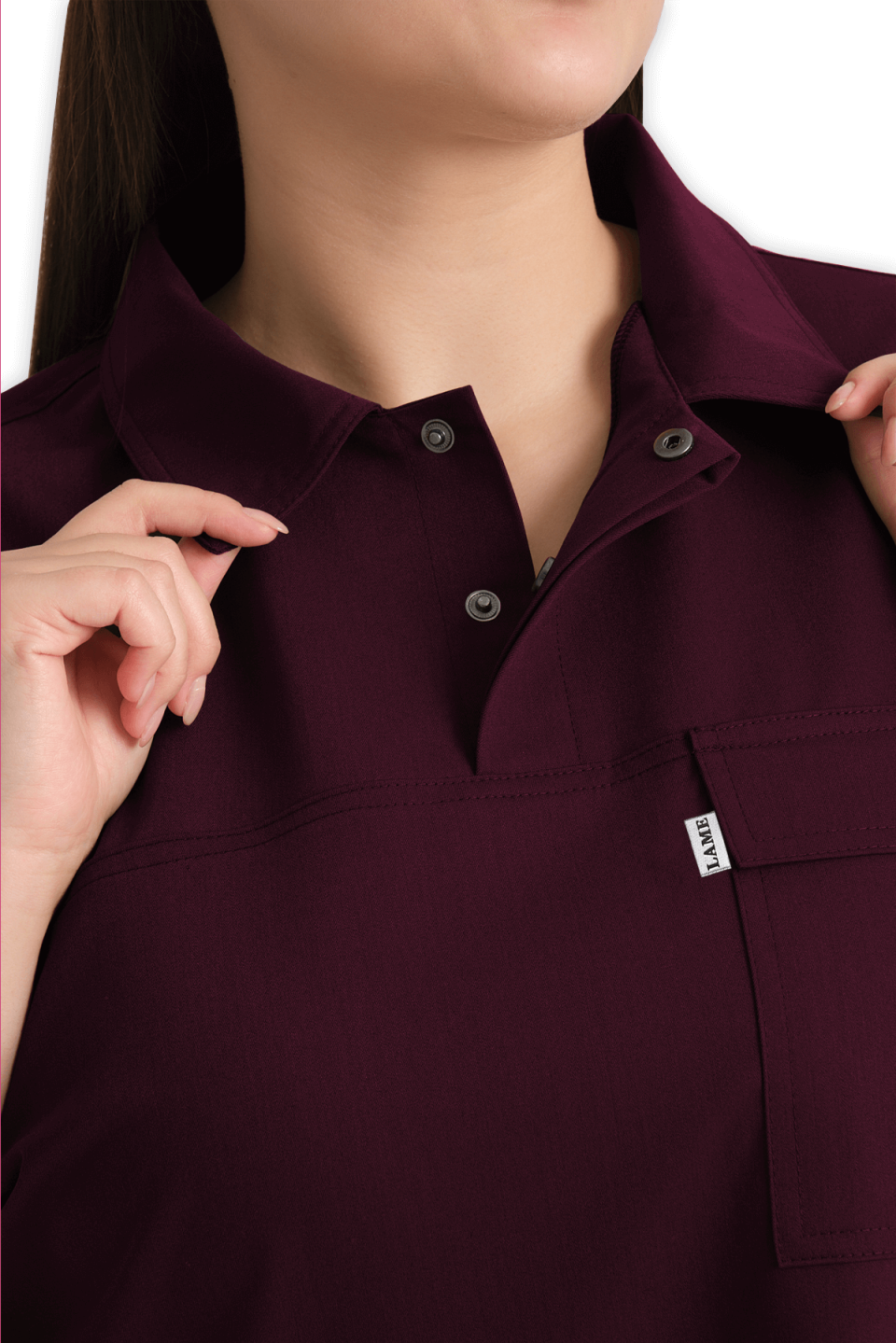LAME Uniform Kadın Scrubs Üst Polo Yaka – Bordo