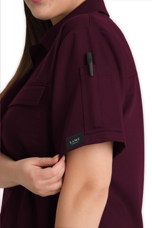 LAME Uniform Kadın Scrubs Üst Polo Yaka – Bordo