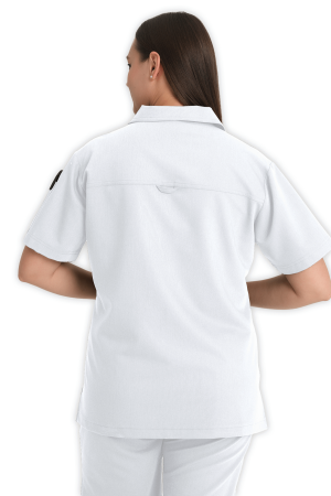 LAME Uniform Kadın Scrubs Üst Polo Yaka Fermuarlı – Beyaz