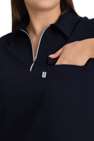 LAME Uniform Kadın Scrubs Üst Polo Yaka Fermuarlı – Lacivert