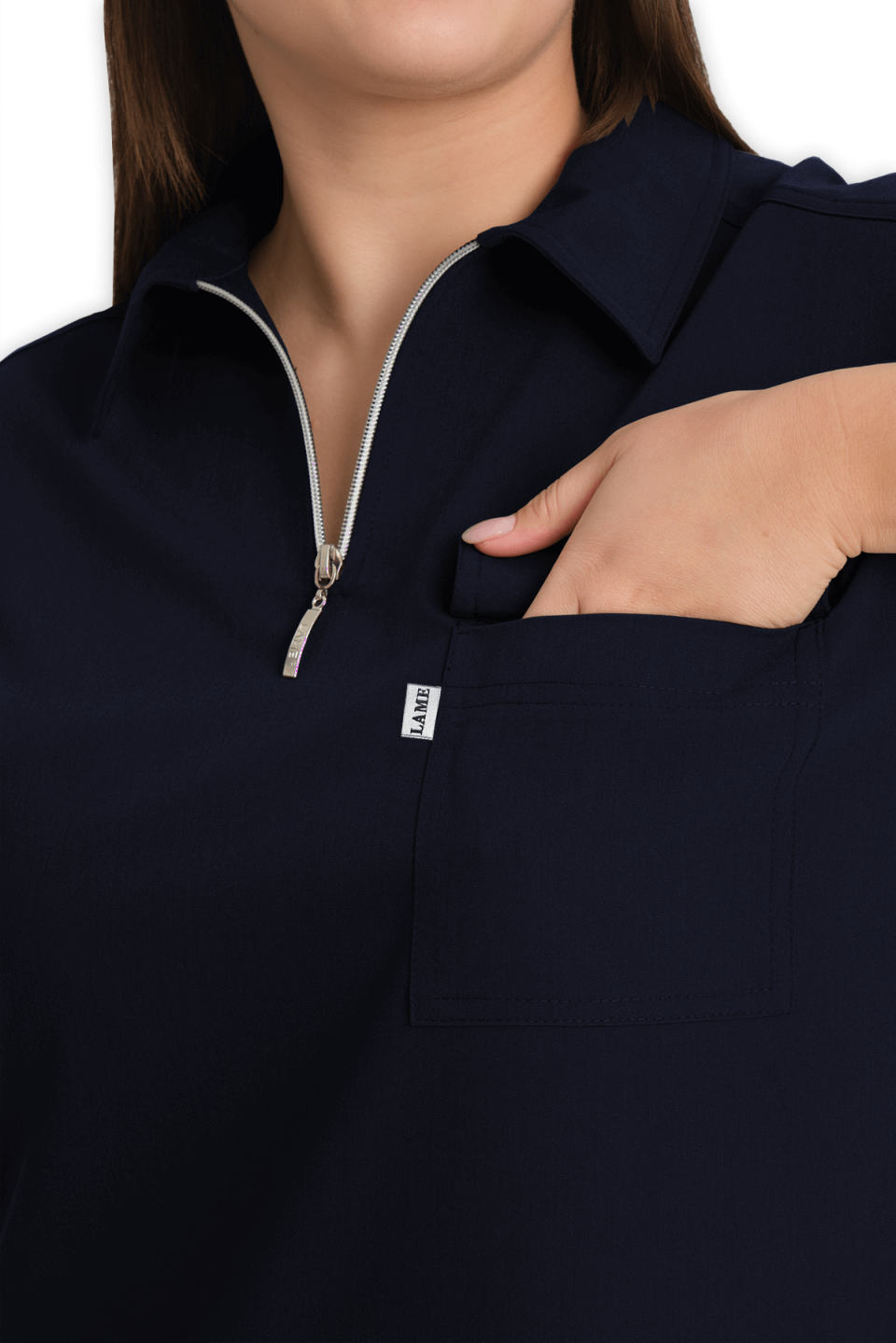 LAME Uniform Kadın Scrubs Üst Polo Yaka Fermuarlı – Lacivert
