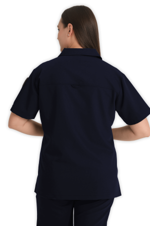 LAME Uniform Kadın Scrubs Üst Polo Yaka Fermuarlı – Lacivert