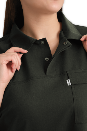LAME Uniform Kadın Scrubs Üst Polo Yaka – Haki
