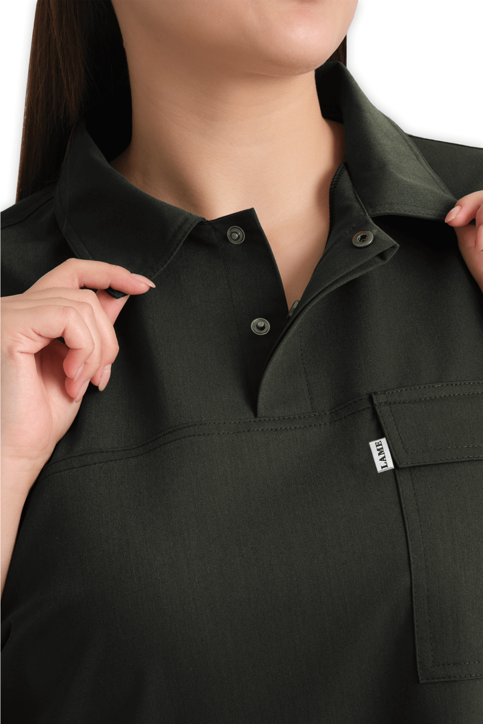 LAME Uniform Kadın Scrubs Üst Polo Yaka – Haki