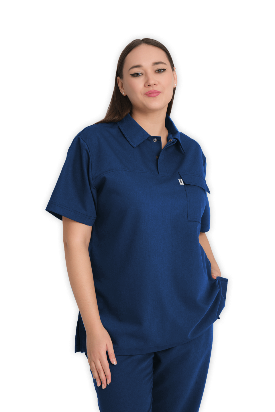 LAME Uniform Kadın Scrubs Üst Polo Yaka – Petrol Mavisi